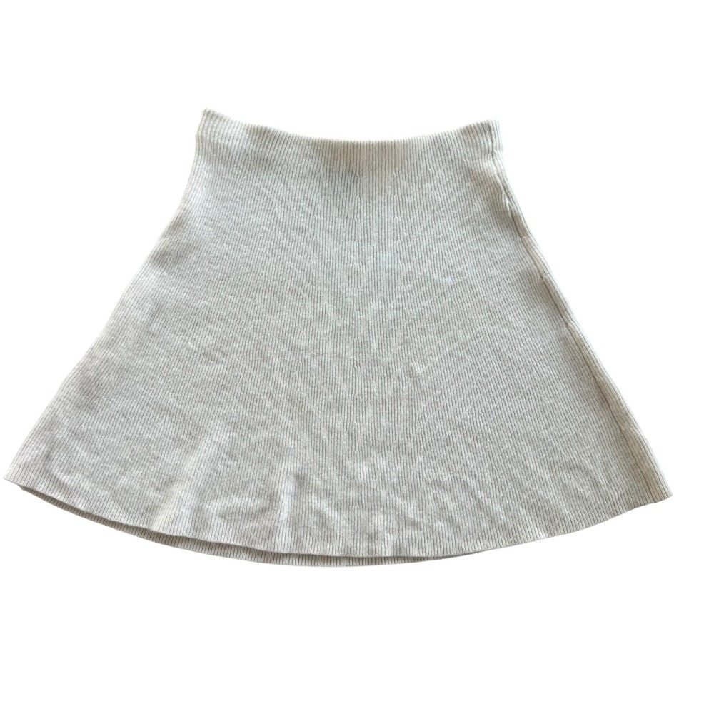 Adrienne Vittadini Women's Med Ivory Wool Blend Sweater Knit Ribbed A-line Skirt